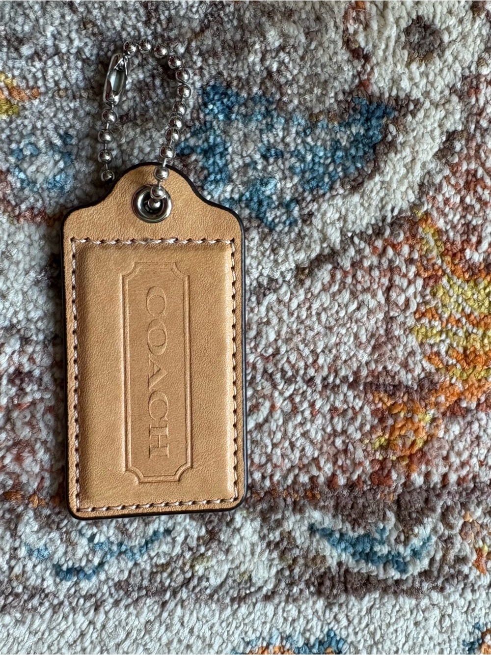 Coach Tan Brown Leather Hangtag Bag Charm with Silver Chain